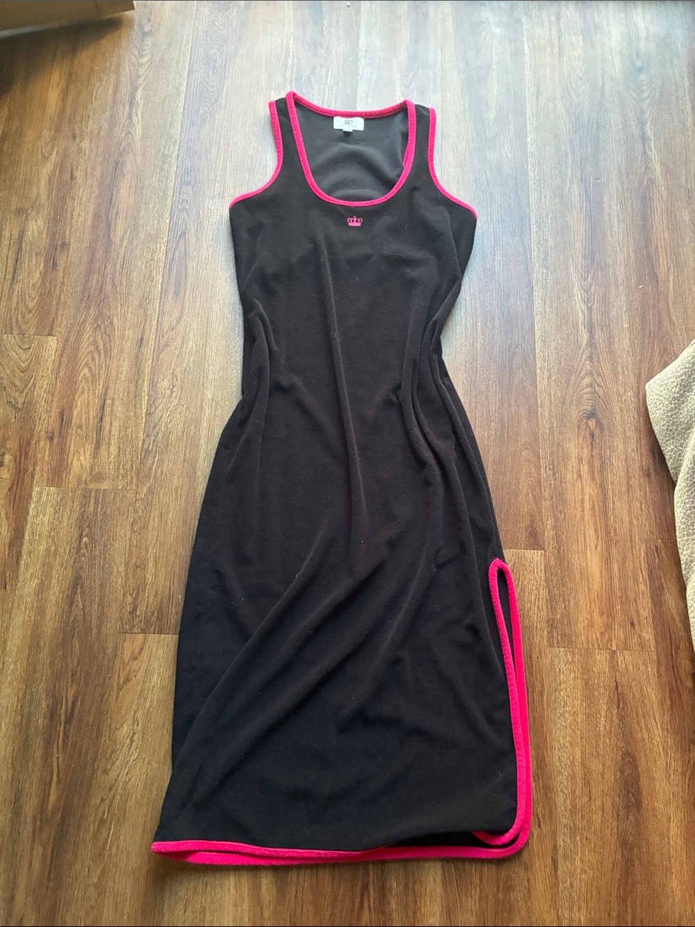 Juicy Couture Black Midi Tank Dress with Hot Pink Trim small